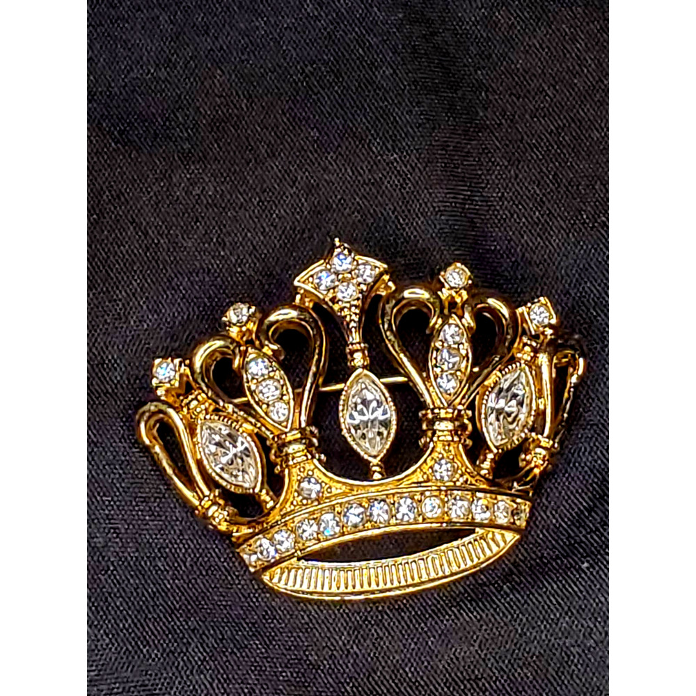 Vtg Kenneth Lee Lane for AVON Crown Brooch Gold Tone Clear Rhinestones *NO BOX**